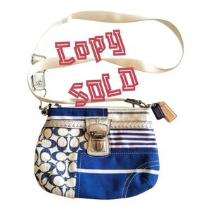 COPY - SOLD - Coach Patchwork Daisy Striped Blue & White Crossbody Handbag